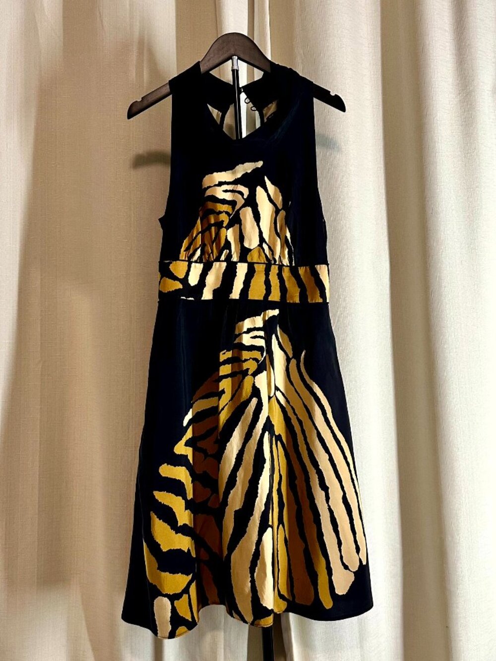 Banana Republic Black Gold Abstract Cowl Neck Silk Midi Dress Size 8
